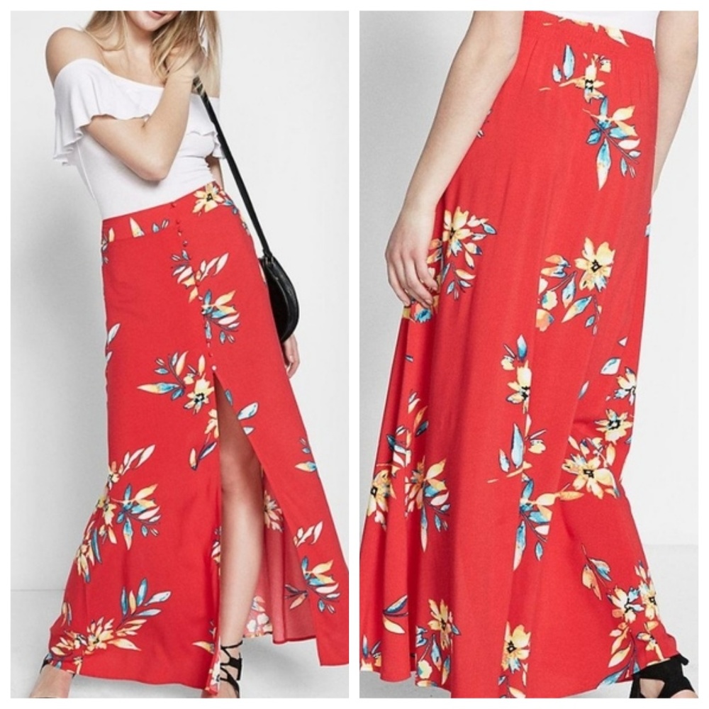 Express Tropical Floral Maxi Skirt